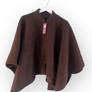 Canada Weather gear Chocolate Brown Boucle Capelet Cape Poncho Shrug Jacket NWT